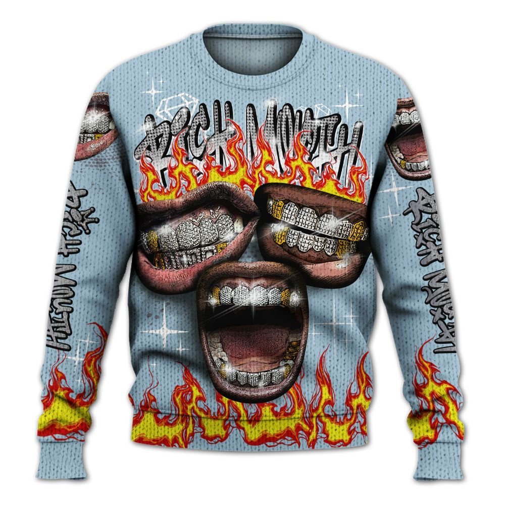 Knitted Sweater To Match Chambray 7s - Rich Mouth Fire Rap Retro 90s