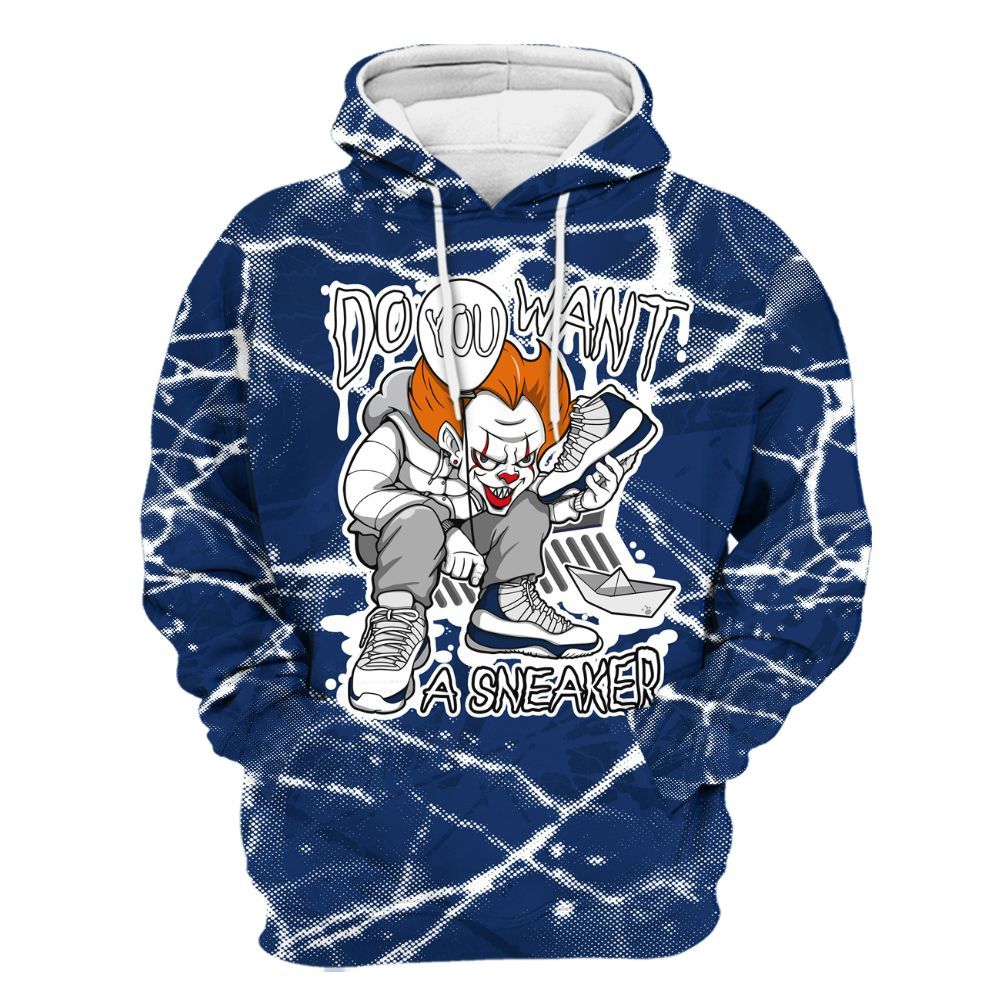 Hoodie To Match High OG Deep Royal Blue 1s - Clown Scary Sneakers Halloween Graphic All Over Print