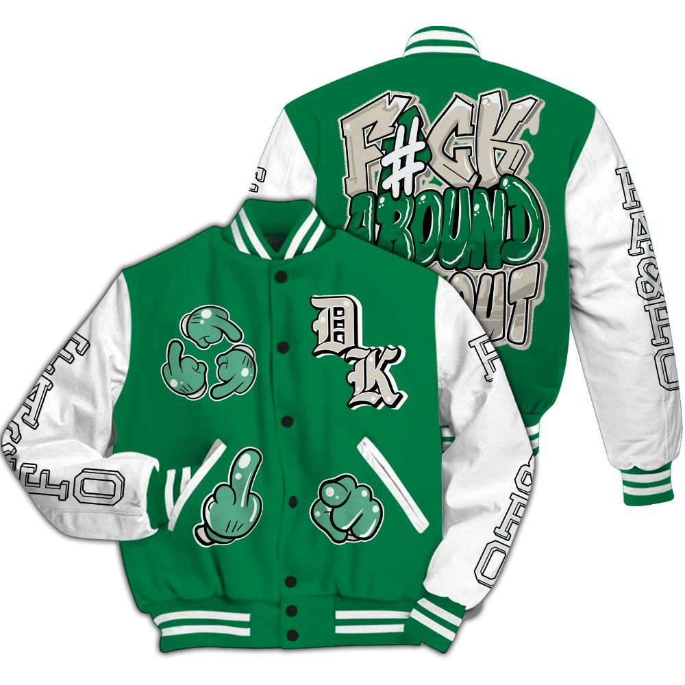 Varsity Jacket To Match Lucky Green 2s - F Around Find Out Graphic All Over Print