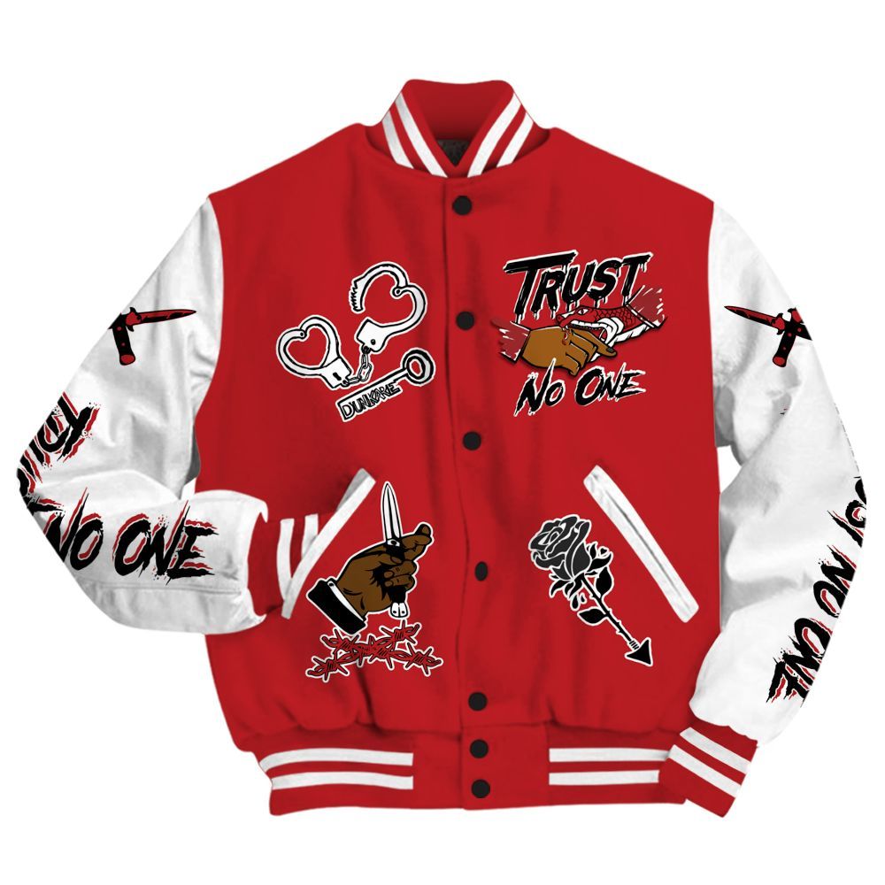 Varsity Jacket To Match Retro Cherry 12s - Trust No One Dripping All Over Print