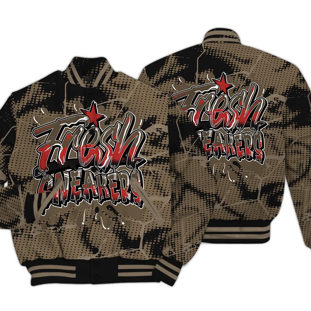 Varsity Jacket To Match Olive 9s - Fresh Shoe White Graphic Crack Varsity Jacket Unisex