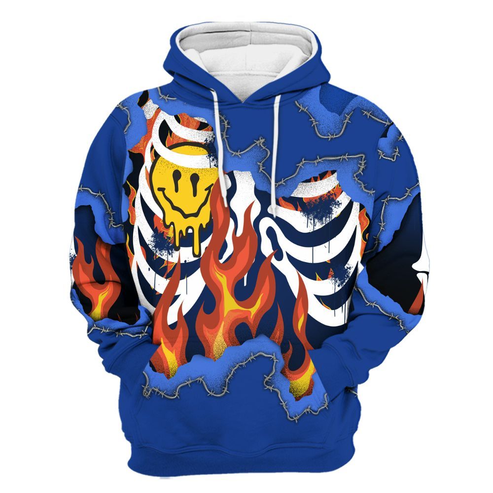 Hoodie To Match Air Foamposite One Royal - Skeleton On Fire Skrrt All Over Print