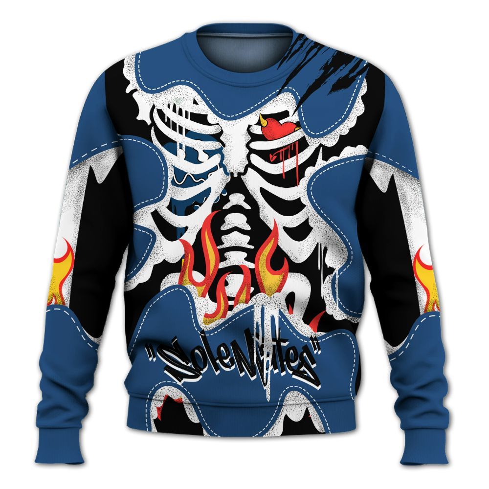 Sweatshirt To Match High OG Midnight Navy 1s - Skeleton Burning Heart Drip All Over Print