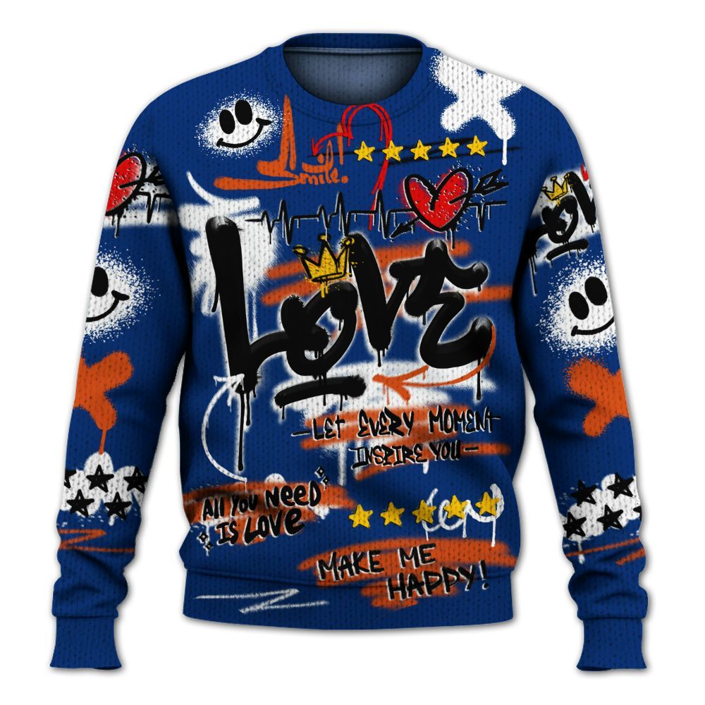 Knitted Sweater To Match Mid Knicks 1s - Happy Love Beats Graffiti Streetwear