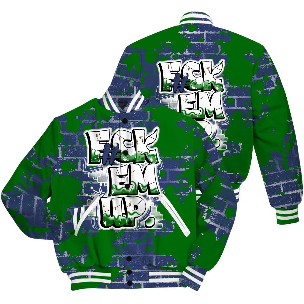 Varsity Jacket To Match Midnight Navy 13s Shirt - F#ck Em Graphic Brick Art All Over Print