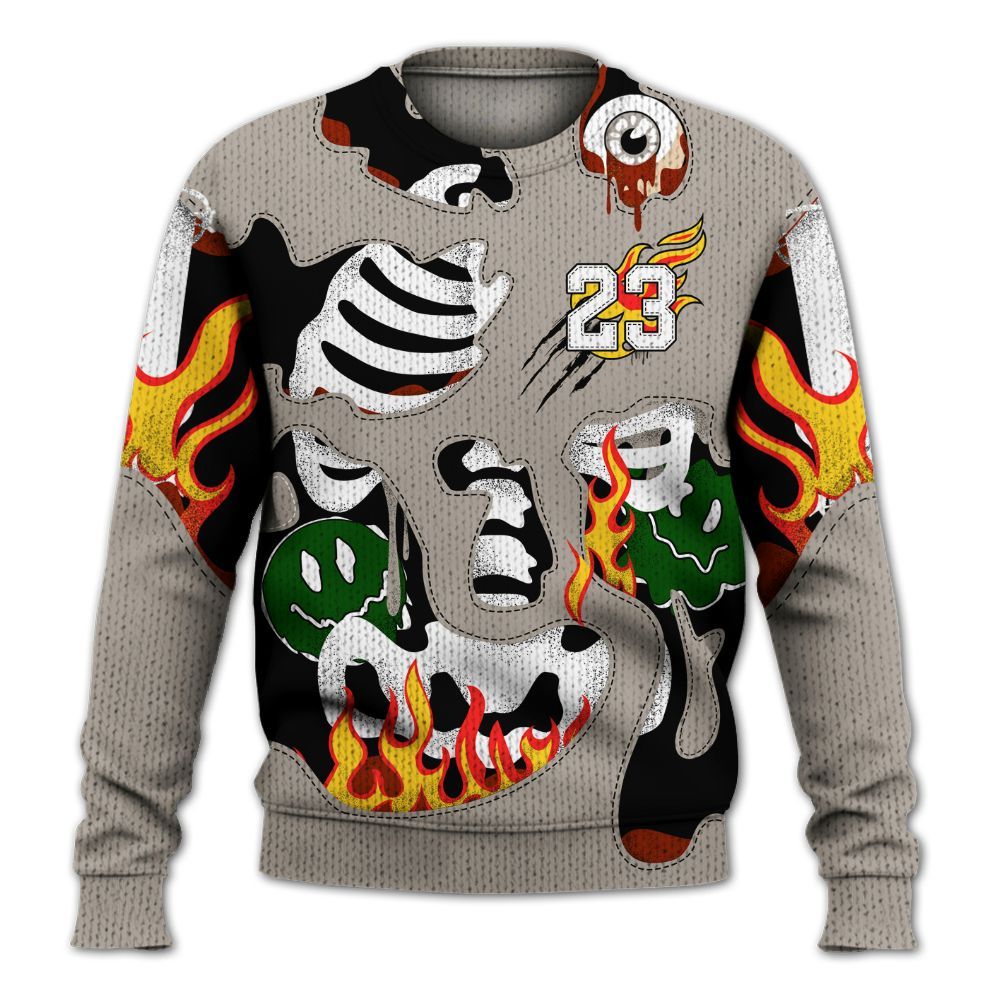 Knitted Sweater To Match El Grito 5s - Skeleton Smile Flame Drip