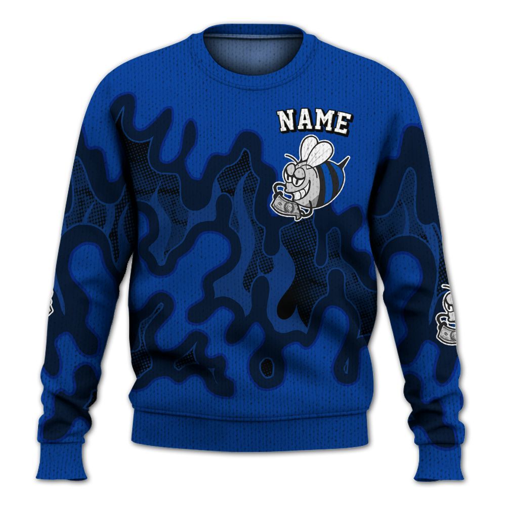 Knitted Sweater To Match Hyper Royal 12s - No Day Off Graphic Custom Name