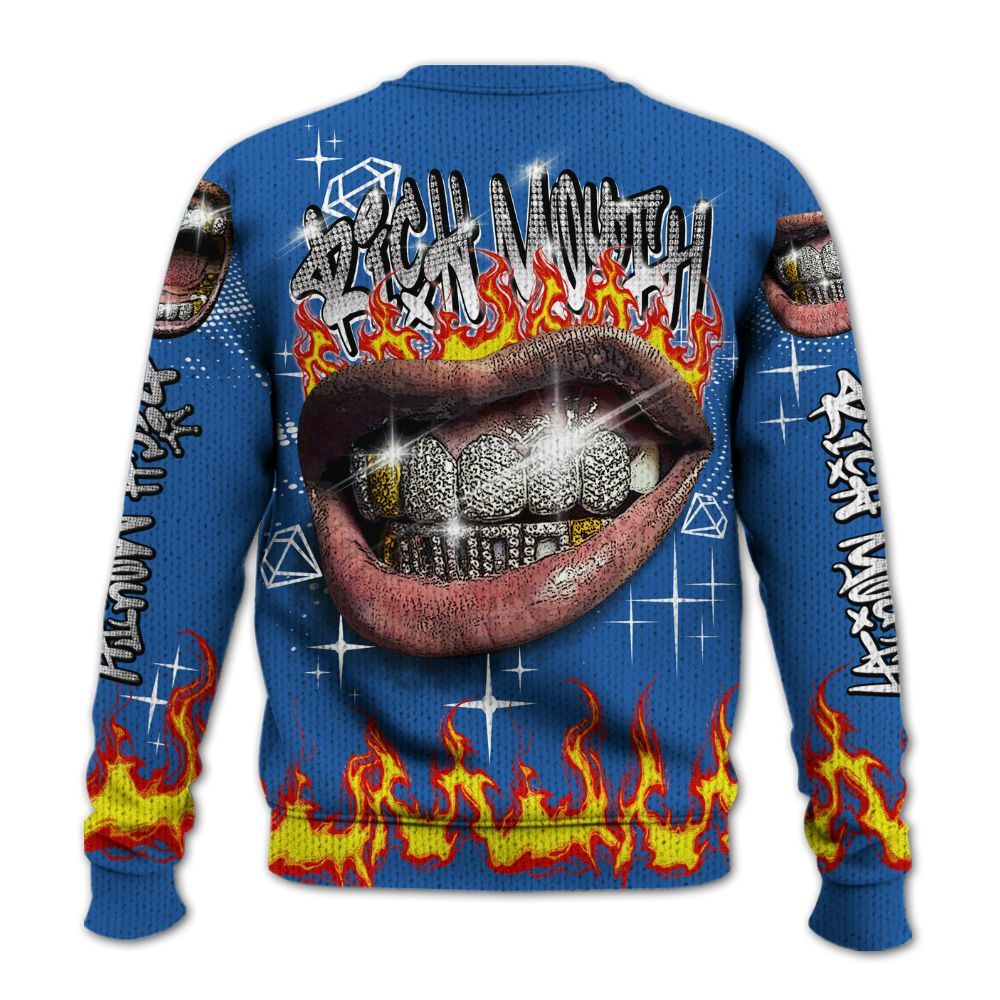 Knitted Sweater To Match Brave Blue 13s - Rich Mouth Fire Rap Retro 90s