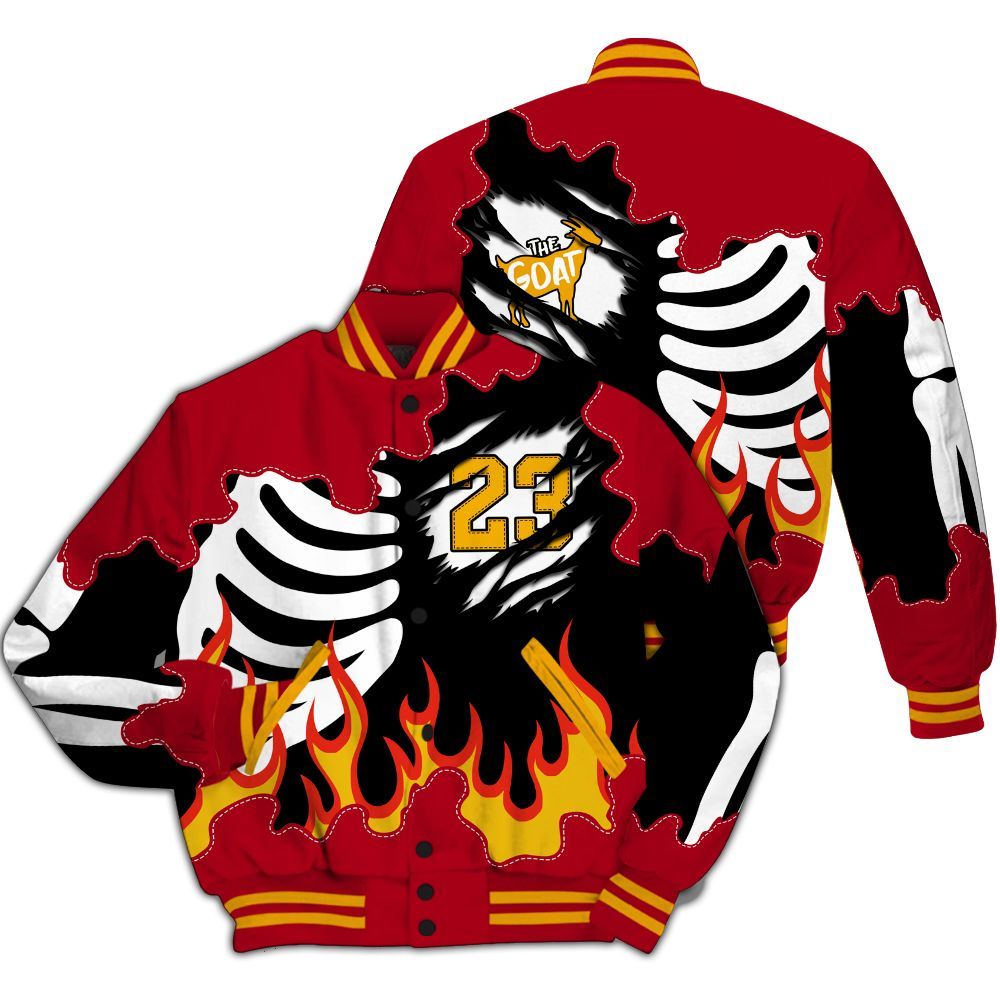 Varsity Jacket To Match Cardinal 7s - Burning Skeleton 23 G.O.A.T All Over Print