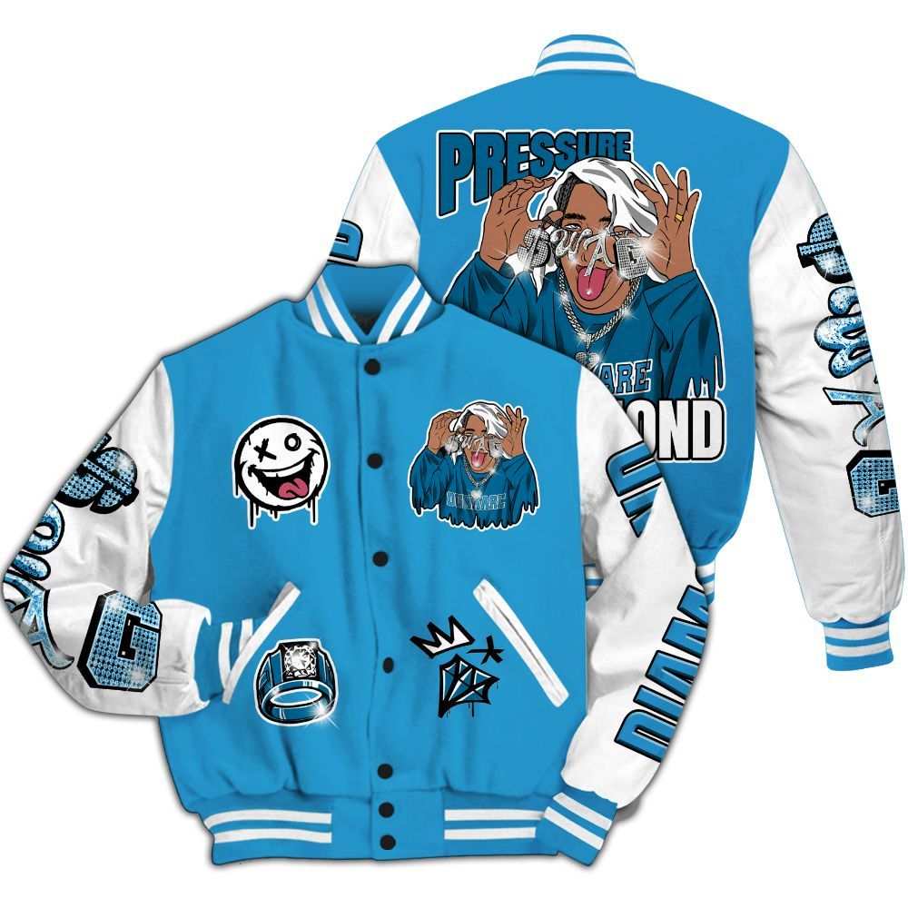 Varsity Jacket To Match Powder Blue 9s - Pressures Makes Varsity Jacket To Match All Over Print