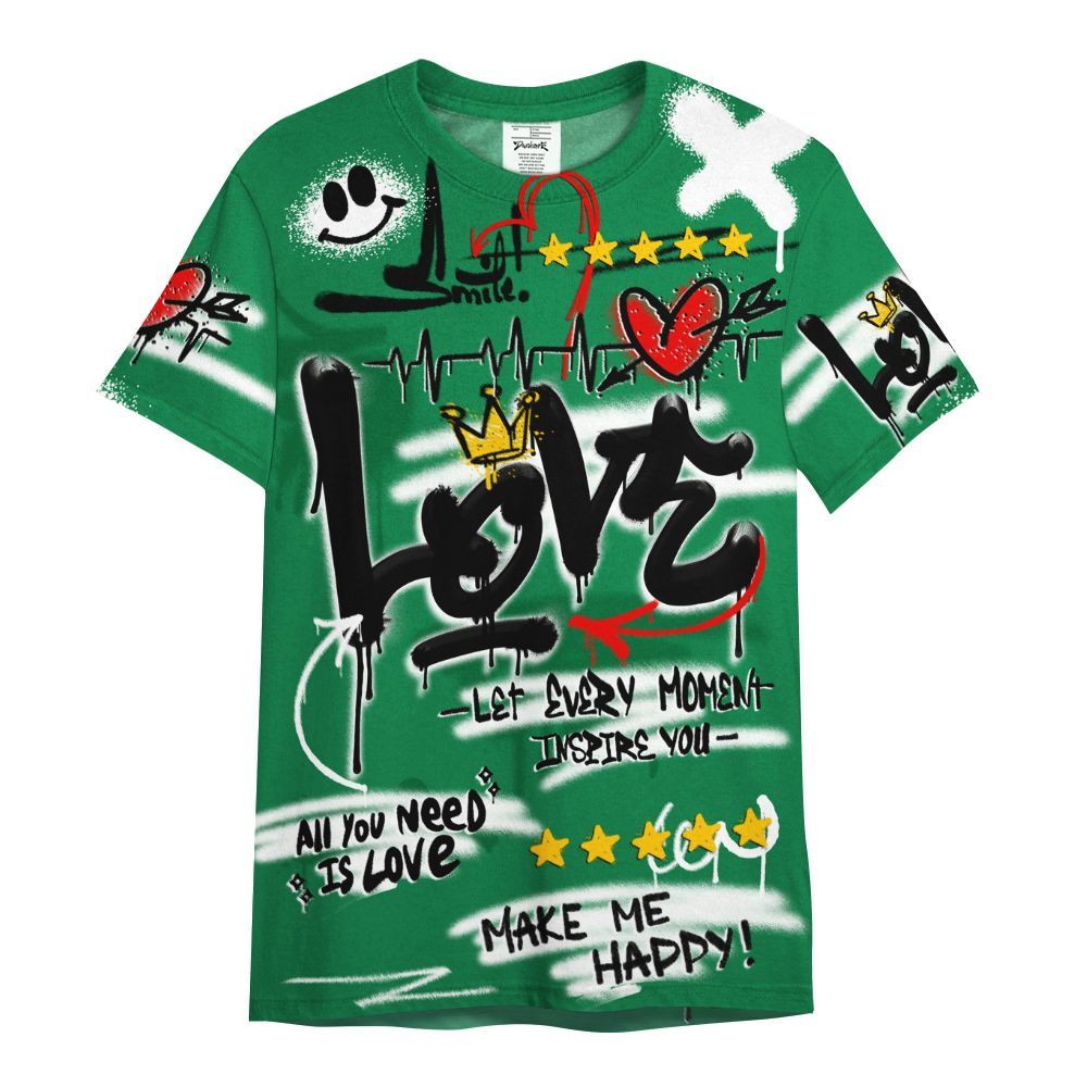 Shirt To Match Pine Green 13s - Happy Love Beats Graffiti Streetwear All Over Print