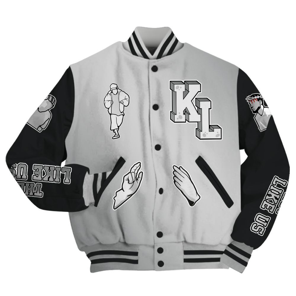 Varsity Jacket To Match Metallic Silver 14s - Dislike Us Graphic All Over Print