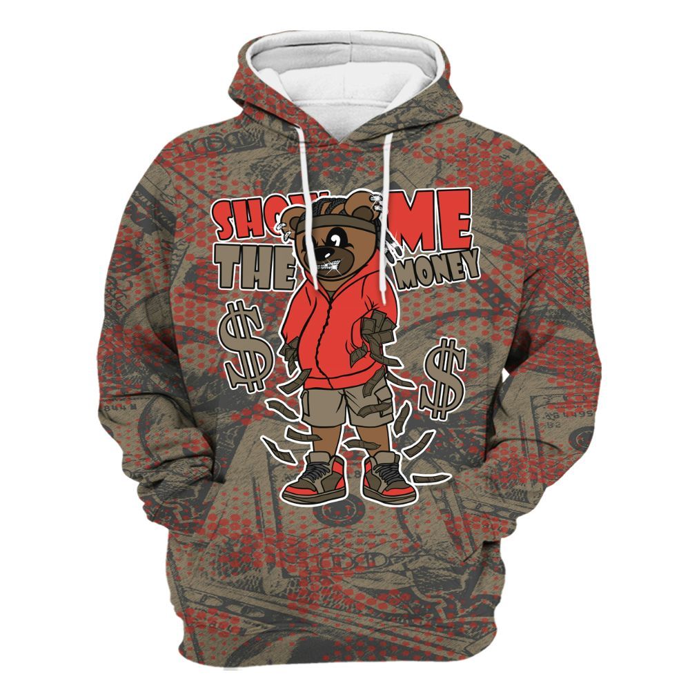 Hoodie To Match Olive 9s - Show Me Bear Banknotes Art All Over Print