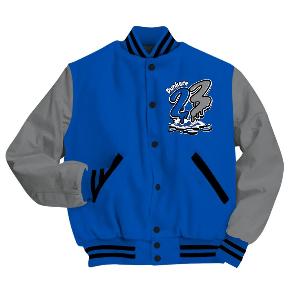 Varsity Jacket To Match Racer Blue 5s - Custom Name 23 Drip All Over Print