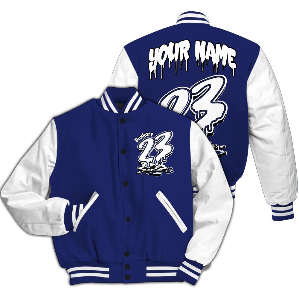 Varsity Jacket To Match Midnight Navy 11s - Custom Name 23 Drip All Over Print