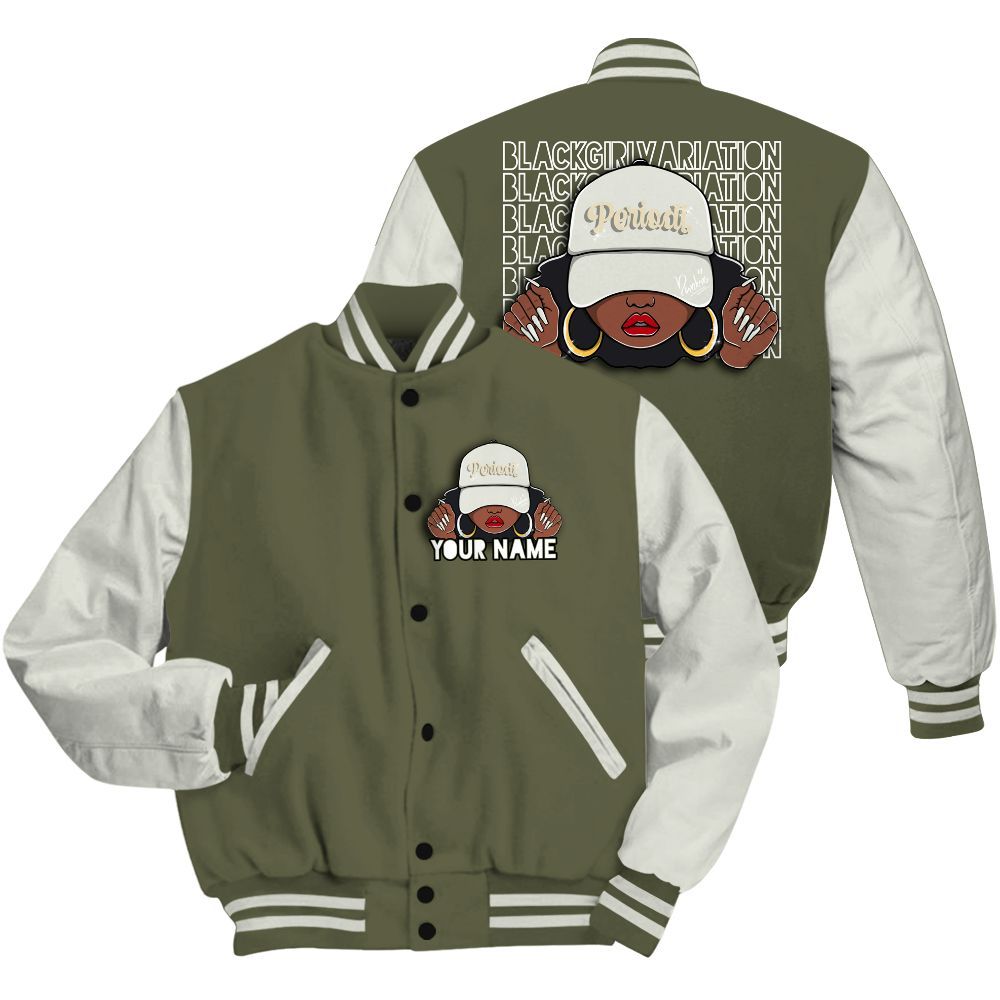 Varsity Jacket To Match Low OG Medium Olive 1s - Custom Name Black Girl All Over Print