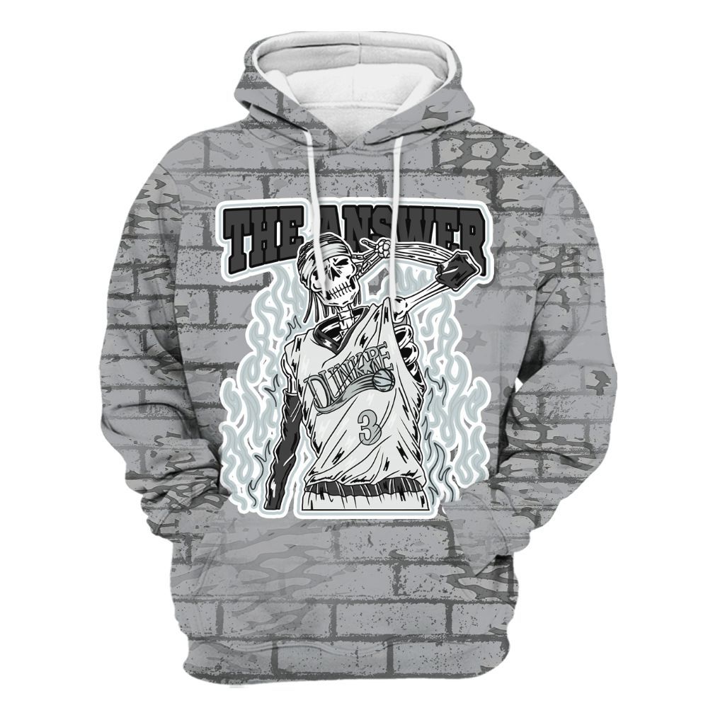 Hoodie To Match Black Wolf Grey 12s - Allen Answer Skeleton Brick All Over Print