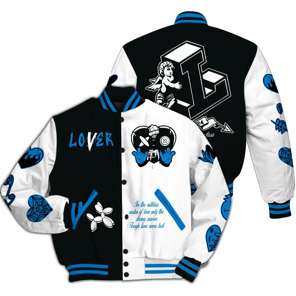 Varsity Jacket To Match High OG FragmentxULA White Black 1s - Loser Lover Heart F Ck Love All Over Print
