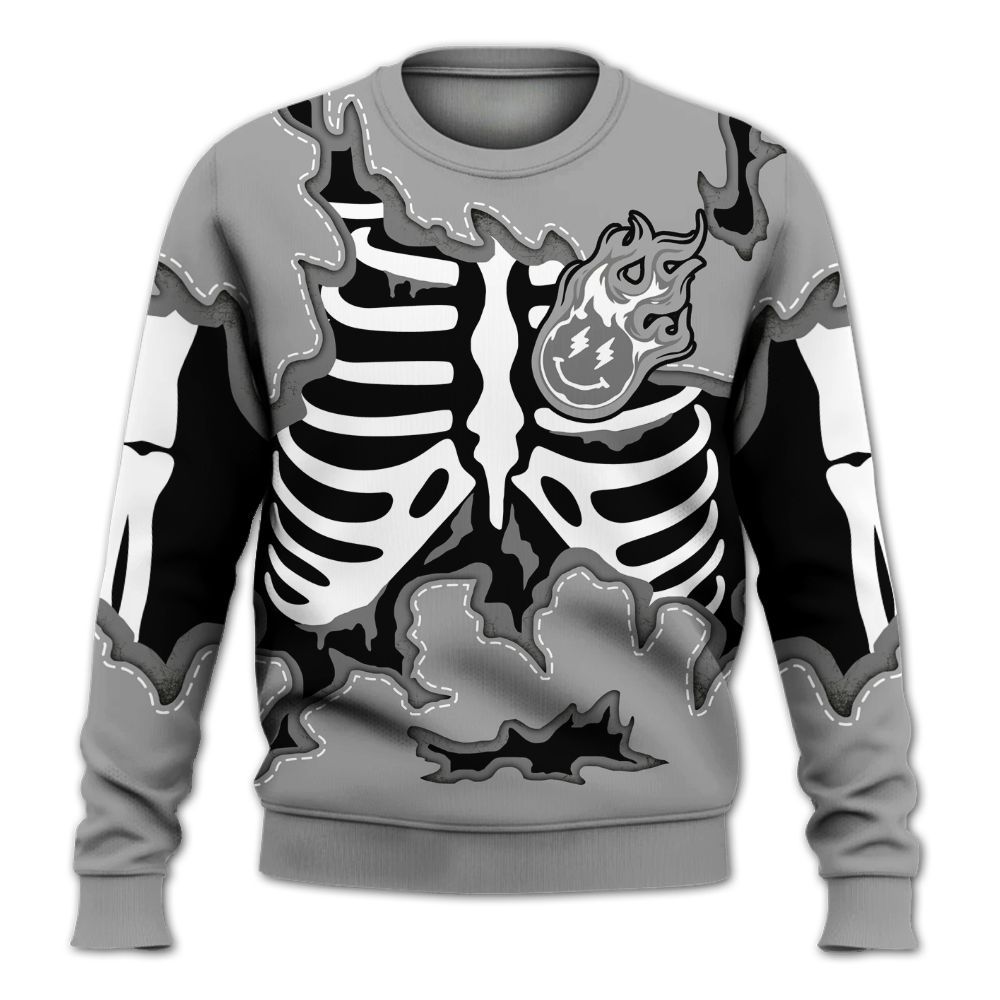 Sweatshirt To Match Black Wolf Grey 12s - Skeleton Smiley Face All Over Print