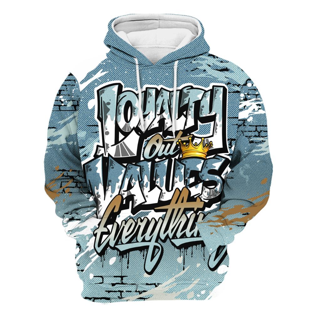 Hoodie To Match Denim Worn Blue 2025 4s - Values Of Loyalty Drip All Over Print