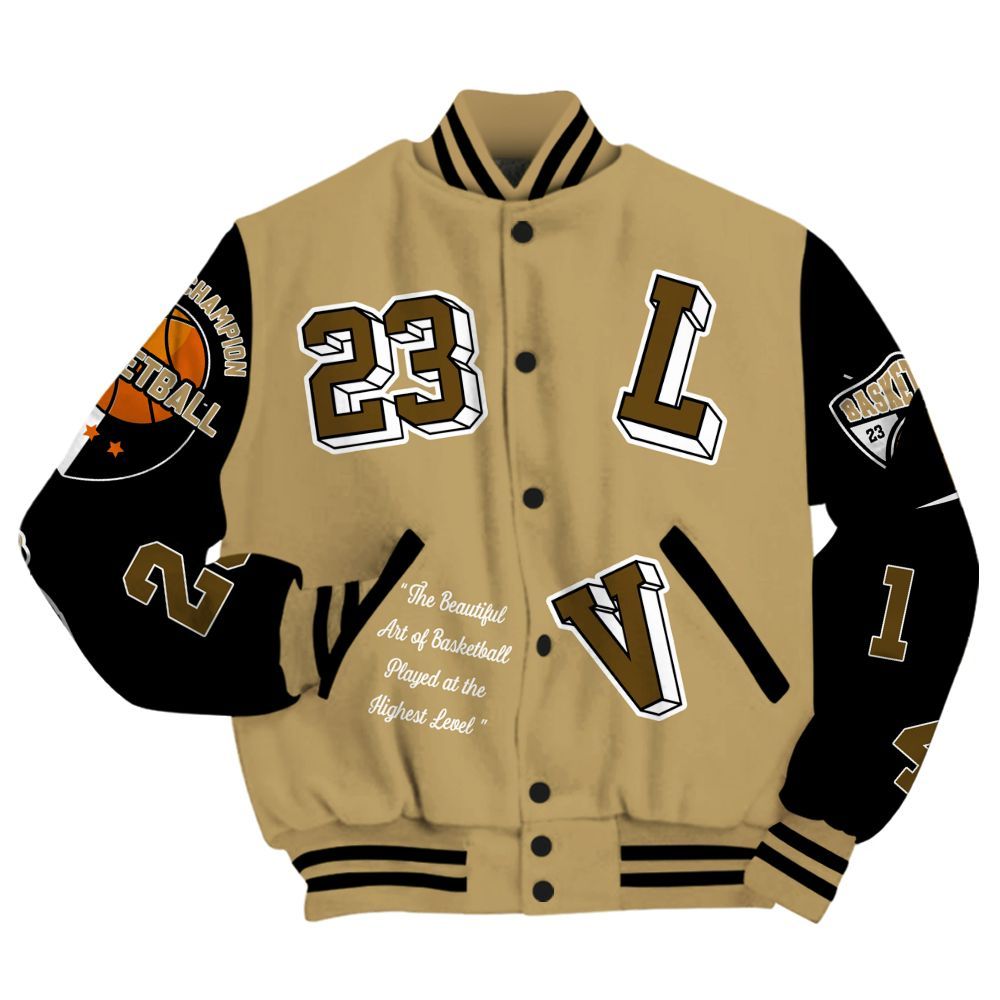 Varsity Jacket To Match High OG Black Metallic Gold 1s - The GOAT Got Em Streetwear All Over Print
