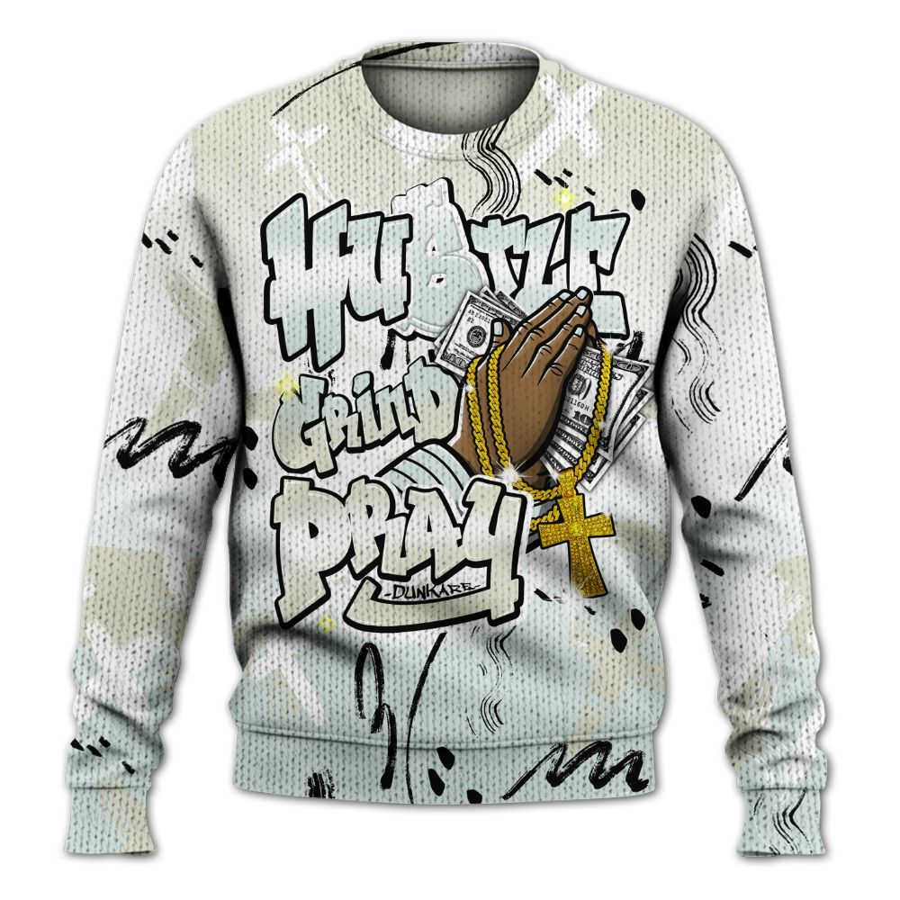Knitted Sweater To Match Pure Platinum 4s - Money Hustle Grind Pray
