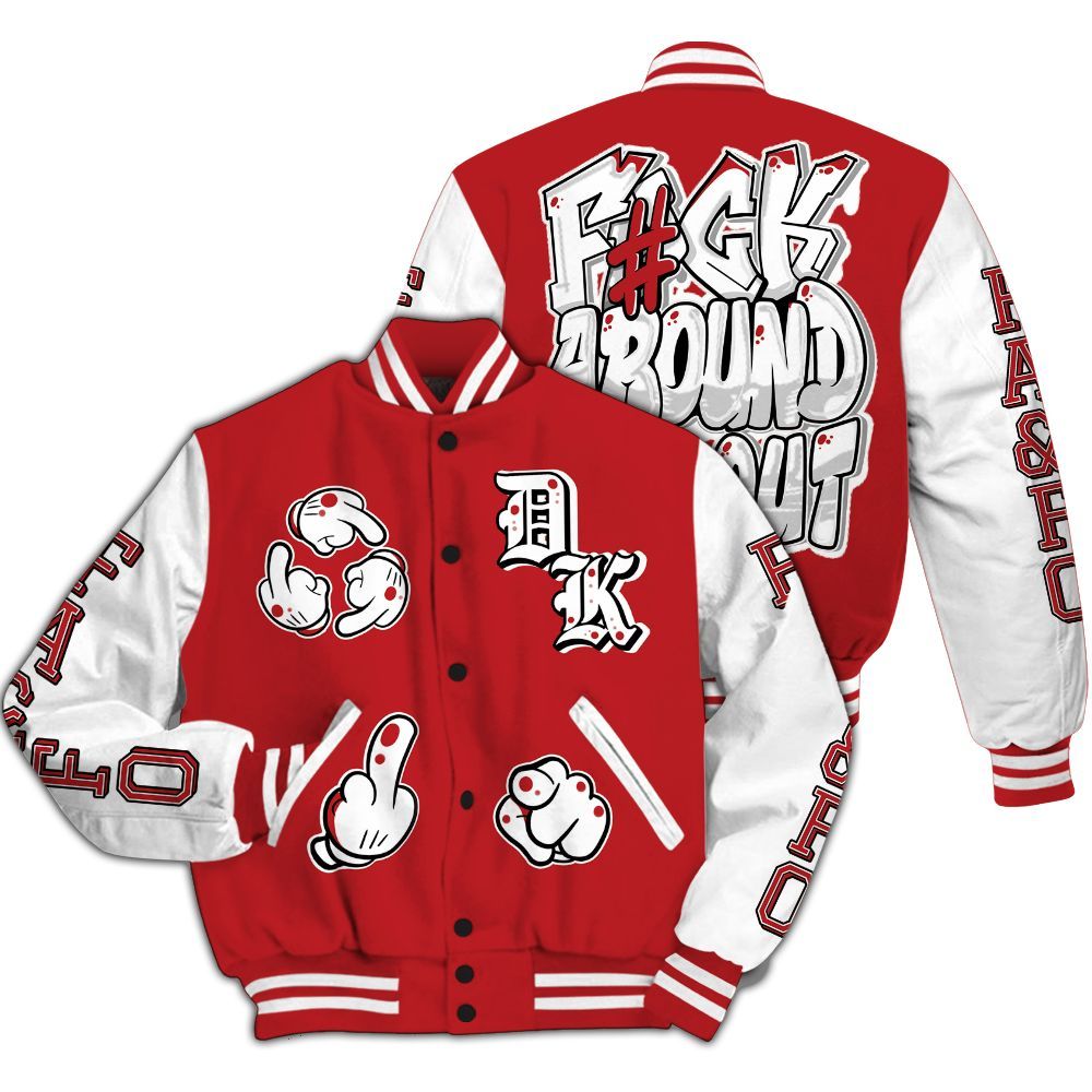 Varsity Jacket To Match Retro Cherry 12s - F Around Find Out Graphic All Over Print