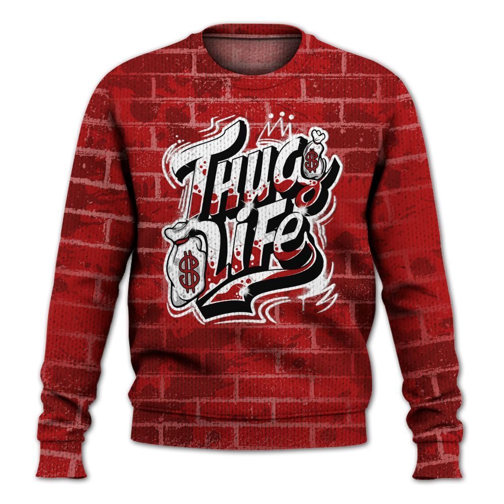 Knitted Sweater To Match Red Taxi 12s - Free Thug Living Graphic Brick Art