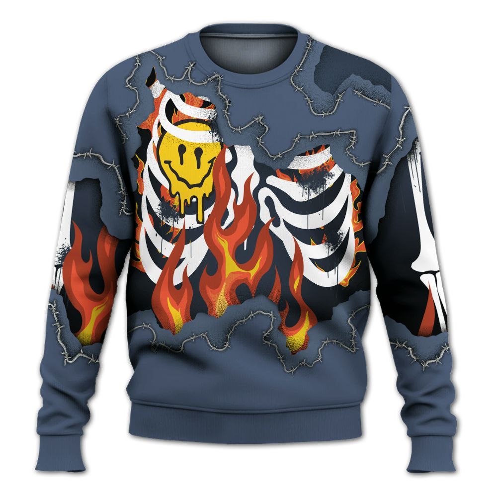Sweatshirt To Match Low Diffused Blue 11s - Skeleton On Fire Skrrt All Over Print