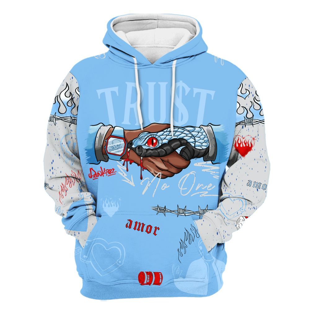 Hoodie To Match University Blue 5s - Snake Trust No One All Over Print