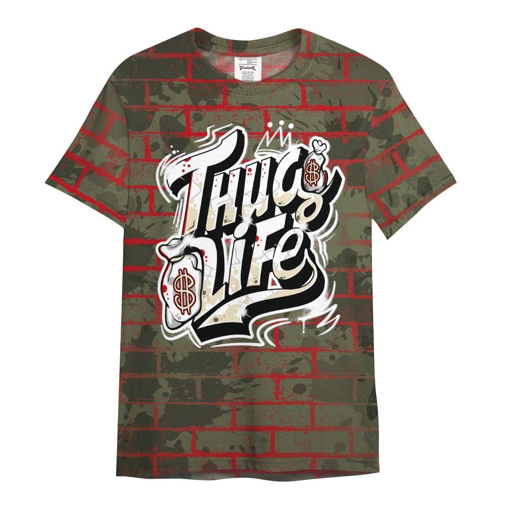 Shirt To Match Travis Scott Low OG Medium Olive 1s - Free Thug Living Graphic Brick Art All Over Print