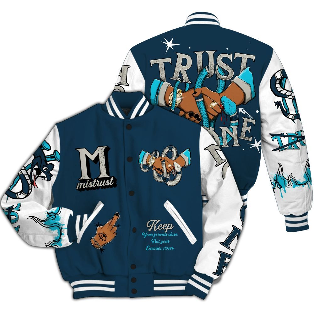 Varsity Jacket To Match Air Navy Baltic Blue - Trust No One Snake-Bite Street Style All Over Print