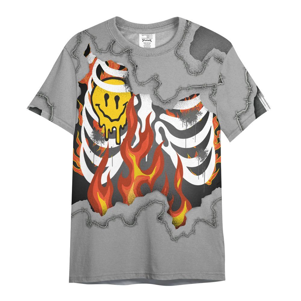 Shirt To Match Black Wolf Grey 12s - Skeleton On Fire Skrrt All Over Print