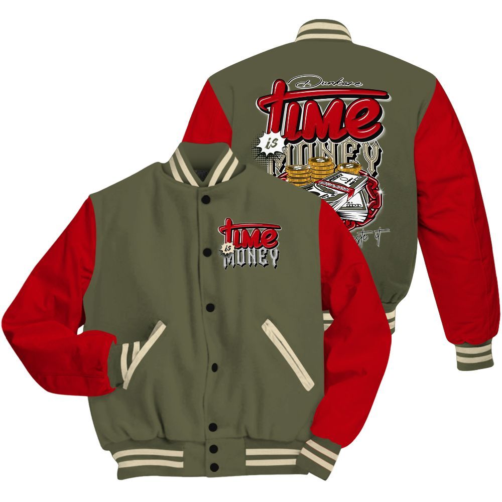 Varsity Jacket To Match Low OG Medium Olive 1s - Time Is Money All Over Print