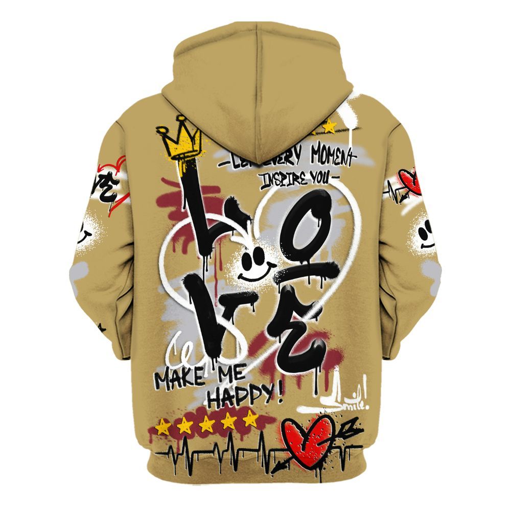 Hoodie To Match Kobe 4 Gold Medal - Happy Love Beats Graffiti Streetwear All Over Print