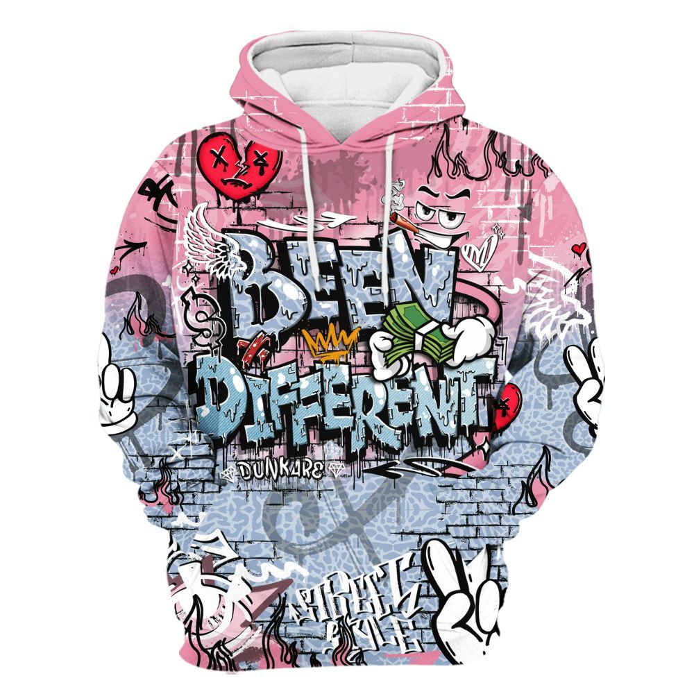 Hoodie To Match Denim Pink Glow 3s - Been Dif2erent Drip Graffiti All Over Print