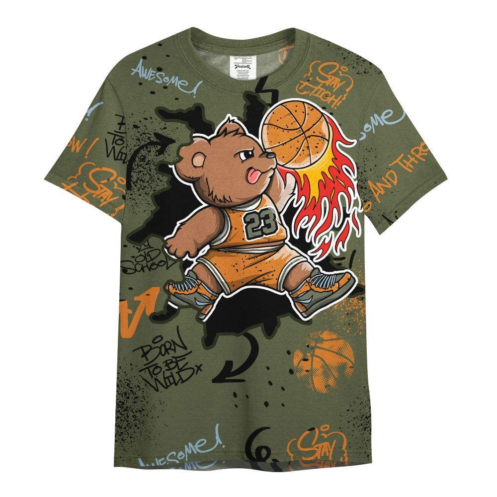 Shirt To Match Olive 5s - Number 23 Basketball Bear Custom Name All Over Print