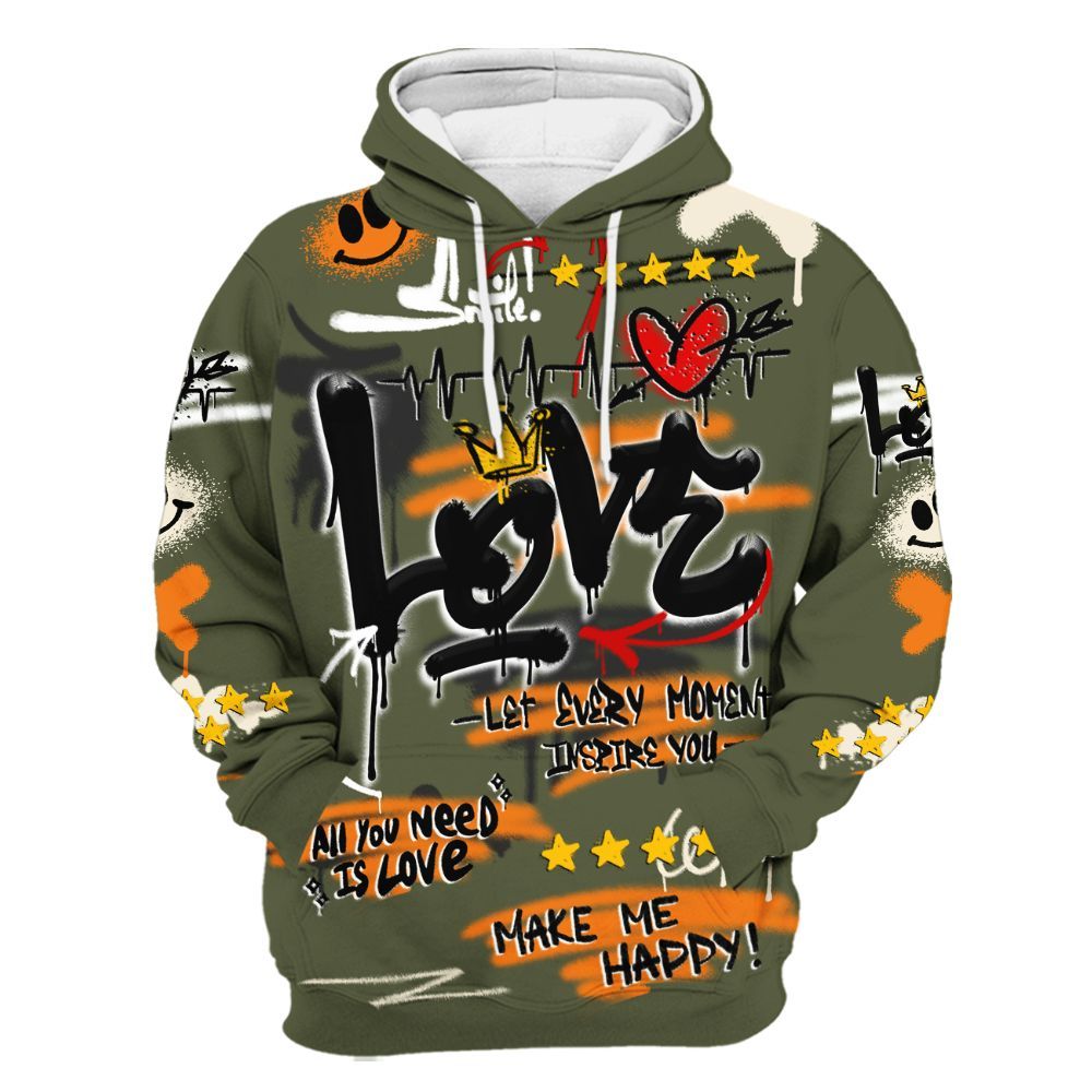 Hoodie To Match Retro Undefeated 4s - Happy Love Beats Graffiti Streetwear All Over Print