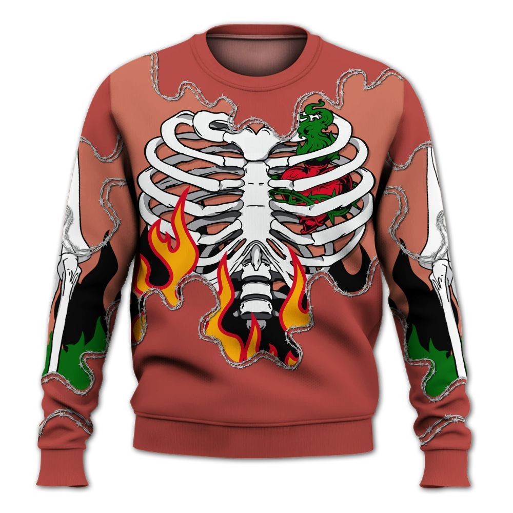 Sweatshirt To Match Dune Red 13s - Skeleton Heart On Fire All Over Print