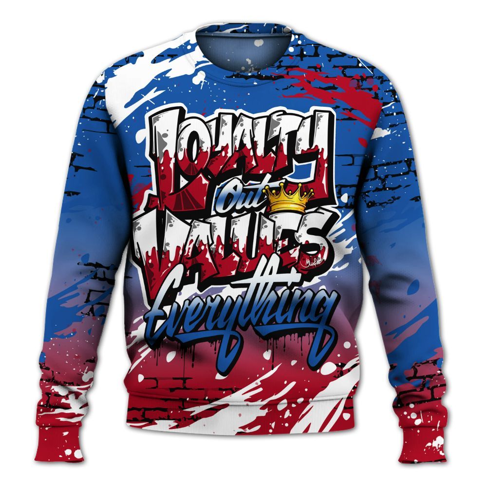 Sweatshirt To Match Air Griffey Max Black Red Navy Blue 1s - Values Of Loyalty Drip All Over Print