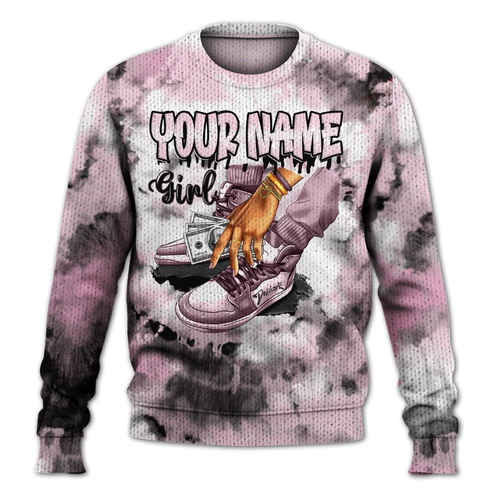 Knitted Sweater To Match Orchid 4s - Custom Name SNEAKER Girl Money Drip Tie Dye