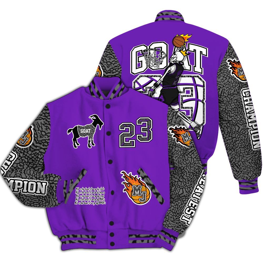 Varsity Jacket To Match Retro Dark Iris 3s - 23 G.0.A.T Jump Up Basketball All Over Print