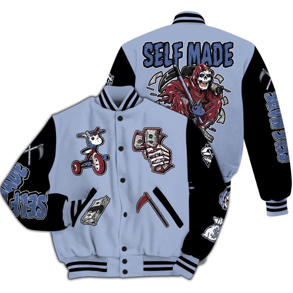 Varsity Jacket To Match Black Metallic 5s - Self Make Skeleton All Over Print