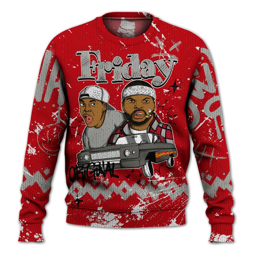 Knitted Sweater To Match Air Griffey Max Gray Reds 1s - Friday Sneaker Crayon
