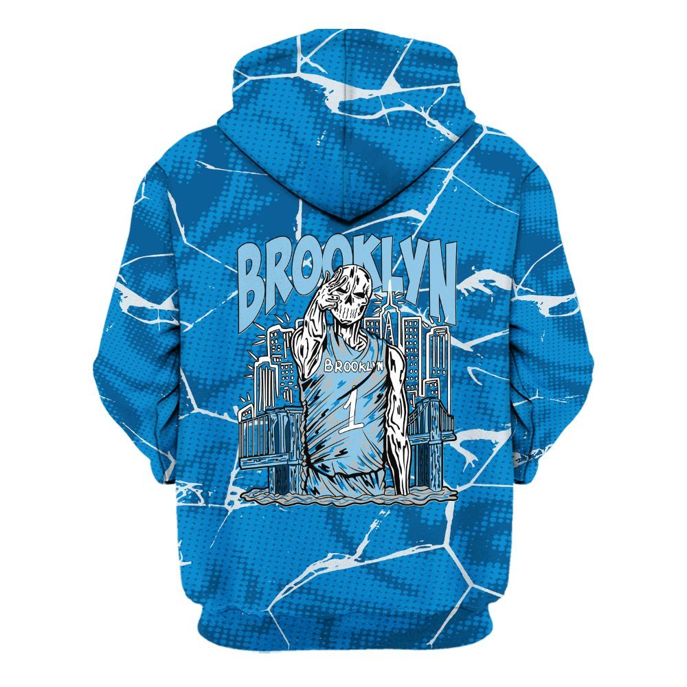 Hoodie To Match Military Blue 4s - Brooklyn's Skeleton Crack All Over Print