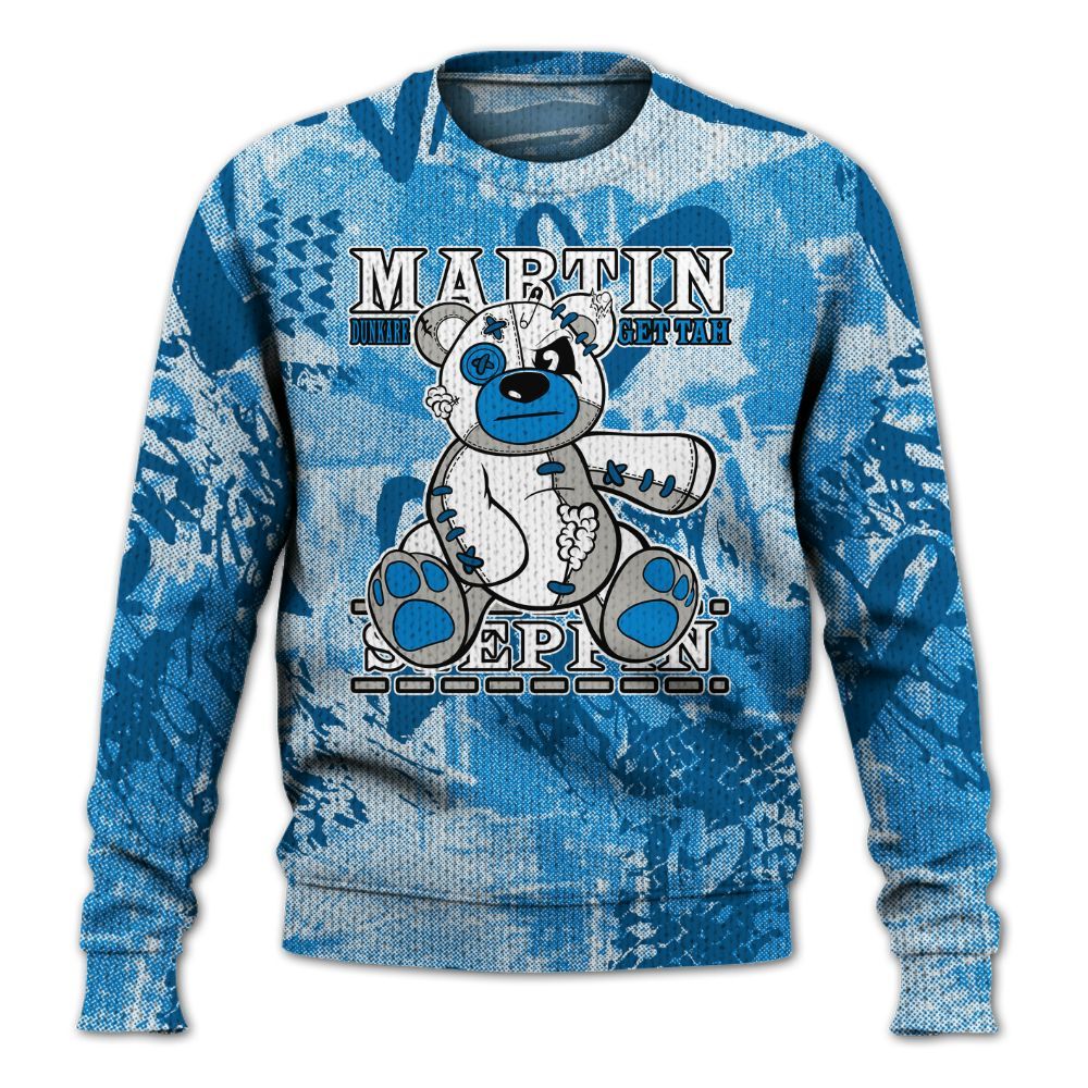 Knitted Sweater To Match Industrial Blue 4s - Tah Steppin Bear Heart Grunge