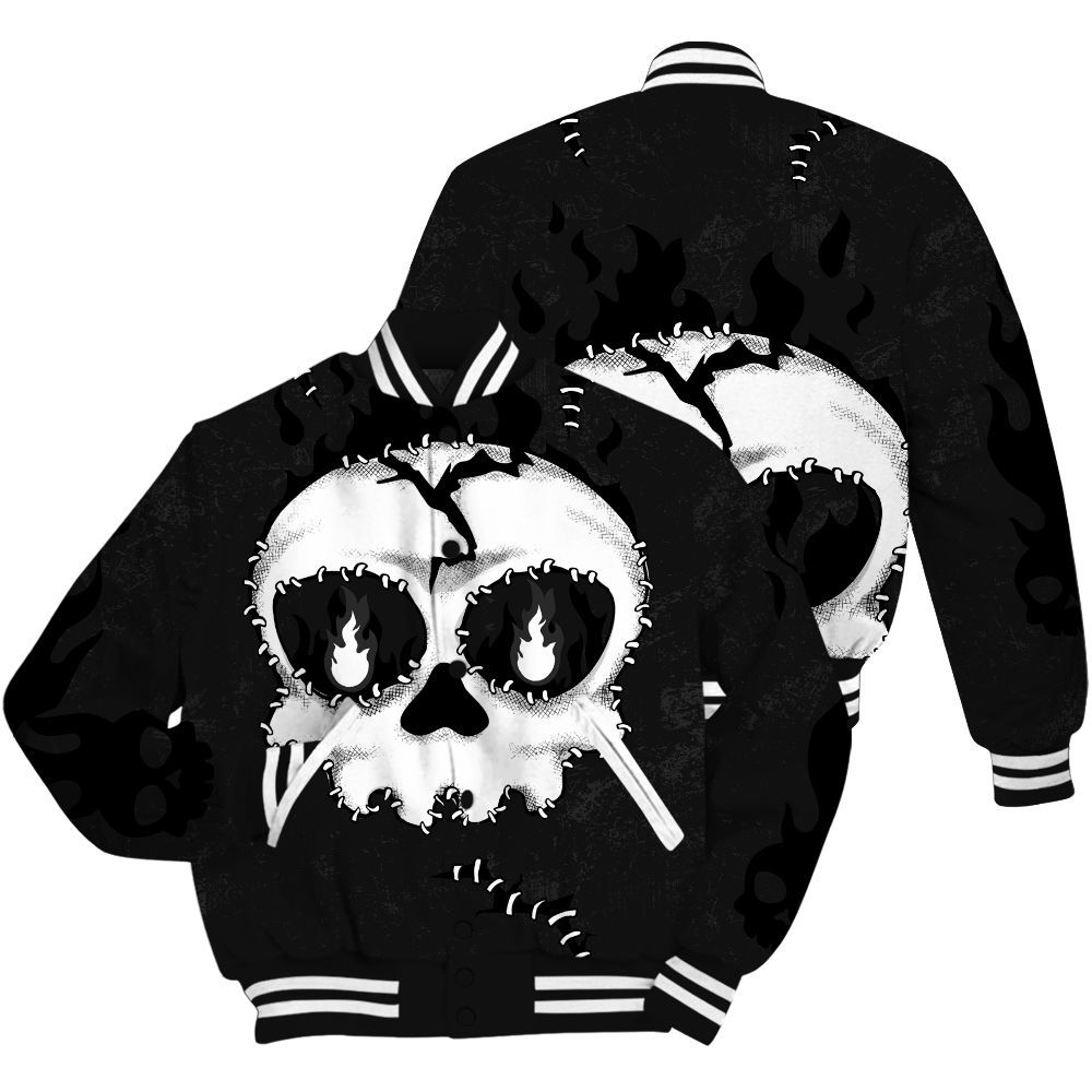 Varsity Jacket To Match White Thunder 4s Shirt, Cracked Skull Stitches All Over Print