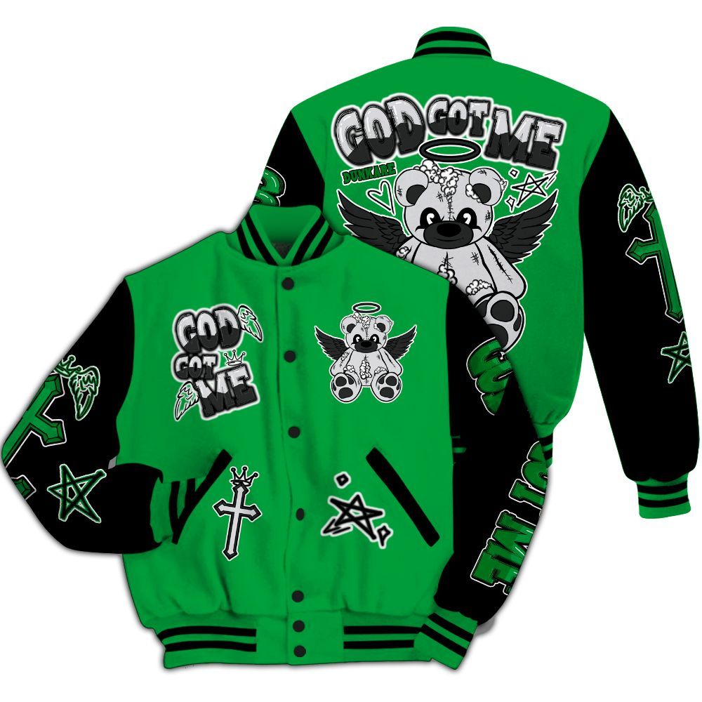 Varsity Jacket To Match Low Lucky Green 1s - Gods Guides Me Bear All Over Print