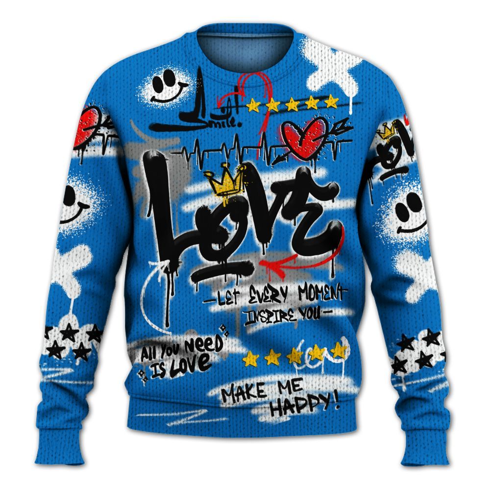 Knitted Sweater To Match Low Game Royal 1s - Happy Love Beats Graffiti Streetwear
