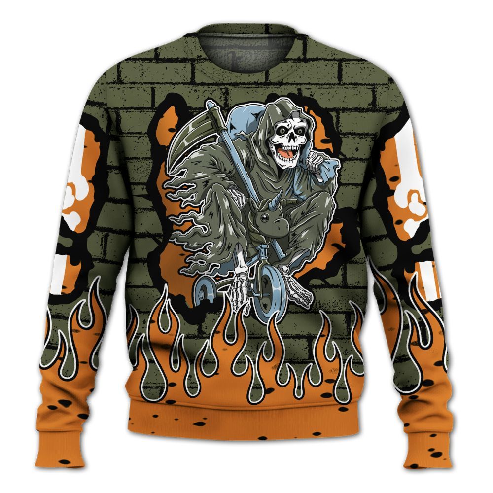 Sweatshirt To Match Olive 5s - Self Make Skeleton Crashed All Over Print